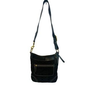 Coach Y2K Hobo Black White‎ Stitch Jacquard Leather Shoulder Bag Adjust Strap